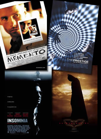 Christopher Nolan: Memento, Batman Begins, Prestige, Insomnia movie posters