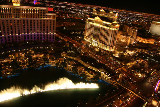 ... a striking view of the Bellagio water show...