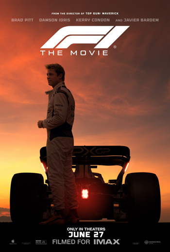 F1 The Movie poster featuring Brad Pitt and an F1 car