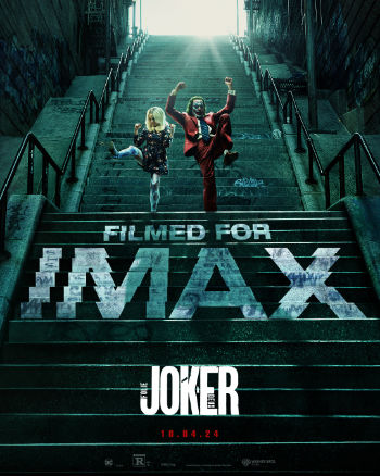 Joker: Folie a Deux IMAX movie poster with Joker and Harley dancing on the steps